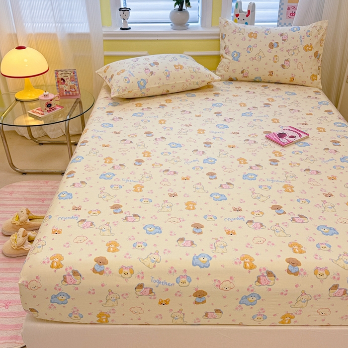 91家纺网 家纺一手货源 找家纺 吉象家纺 2025新款高支密全棉印花单品系列-单床笠 狗狗家族