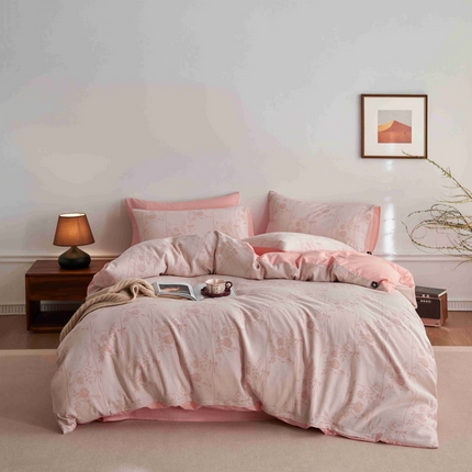 91家纺网 家纺一手货源 找家纺 （总）安莱生活 2025新款60s双层纱色织大提花枝上玫瑰四件套系列