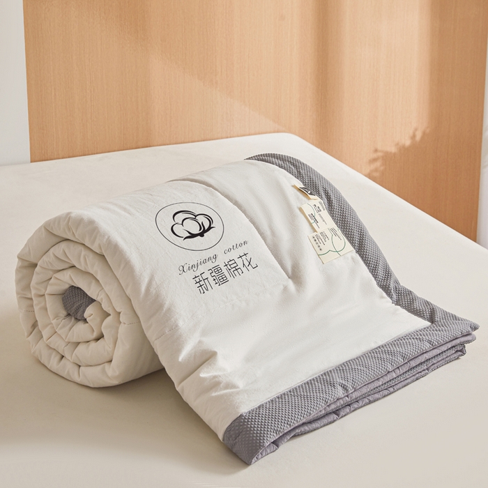 91家纺网 家纺一手货源 找家纺 熙宴家纺 2025新款水洗棉100%新疆棉花夏被-棉白 棉白+灰