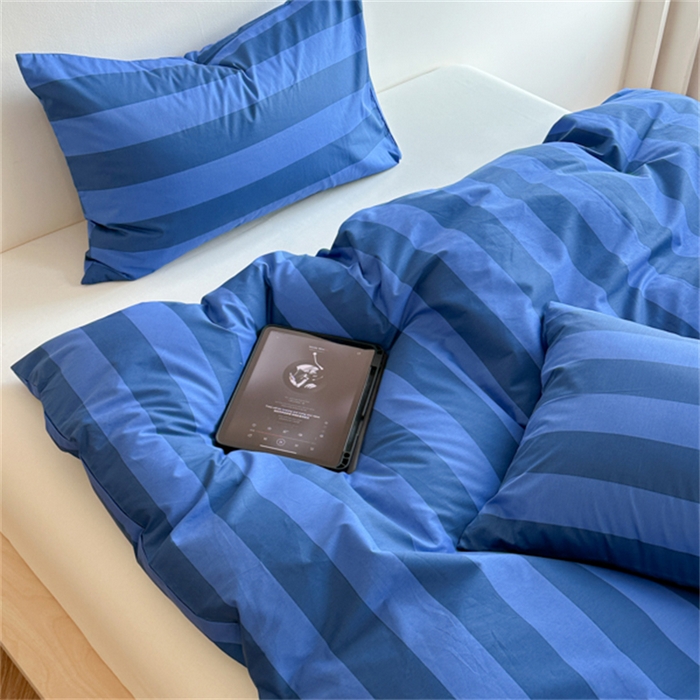 91家纺网 家纺一手货源 找家纺 金丝鸟家纺 2025新款全棉斜纹印花条纹系列四件套及单品 杰文兰