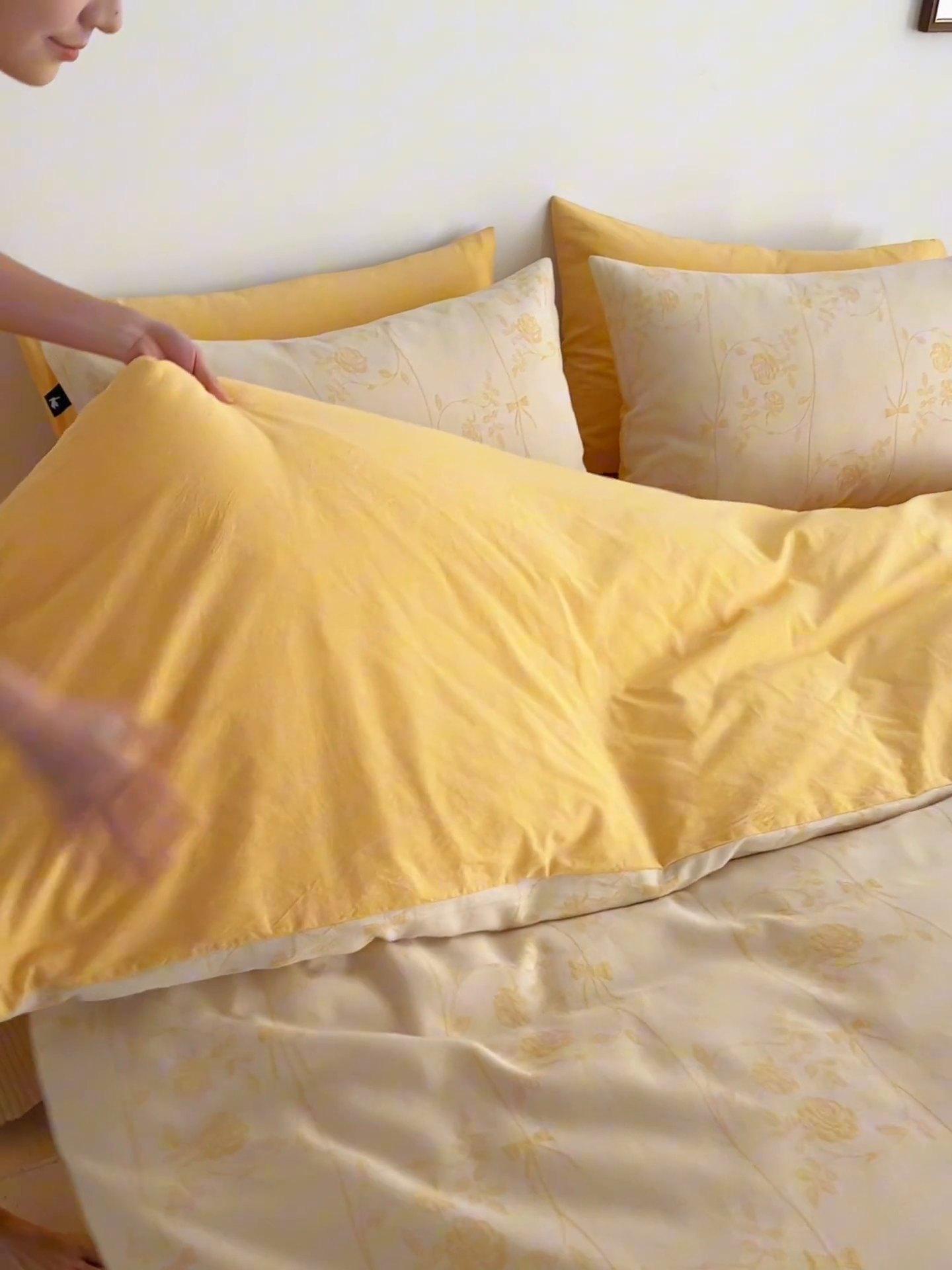 91家纺网 家纺一手货源 找家纺 安莱生活 2025新款60s双层纱色织大提花枝上玫瑰四件套系列 枝上玫瑰-嫩黄