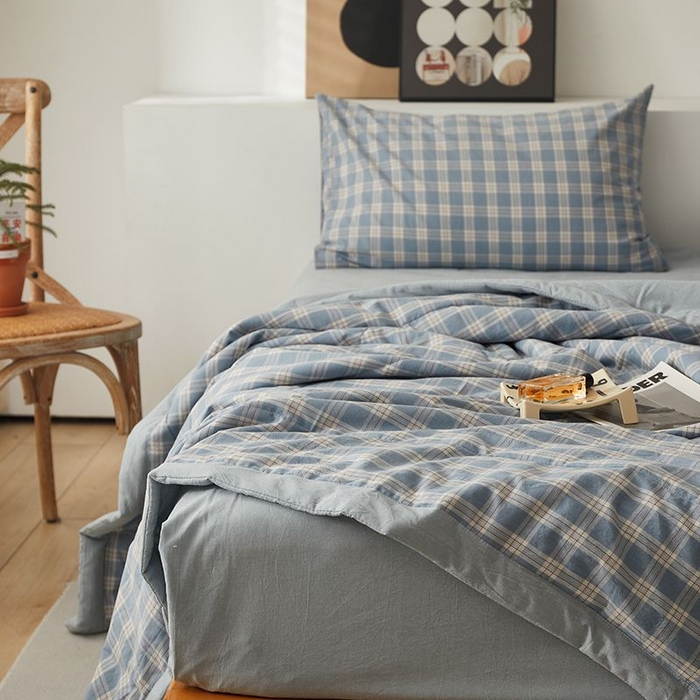 91家纺网 家纺一手货源 找家纺 水洗的故事 2025新款全棉色织水洗棉夏被&四件套 麦田兰