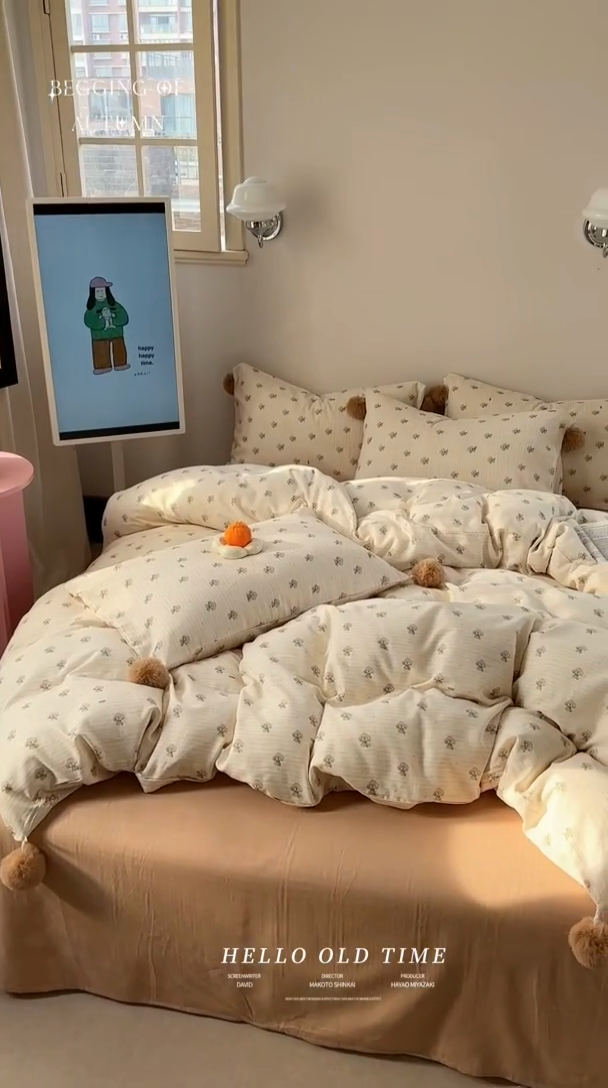 91家纺网 家纺一手货源 找家纺 金爱家 2025新款亲肤舒适纯棉双层纱四件套 双层纱-萌犬日记