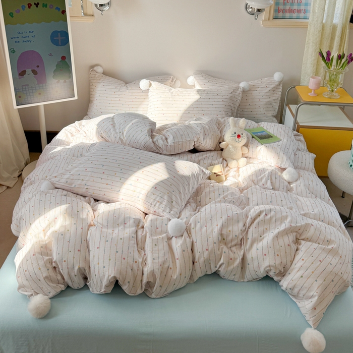 91家纺网 家纺一手货源 找家纺 金爱家 2025新款亲肤舒适纯棉双层纱四件套 双层纱-彩虹小甜心