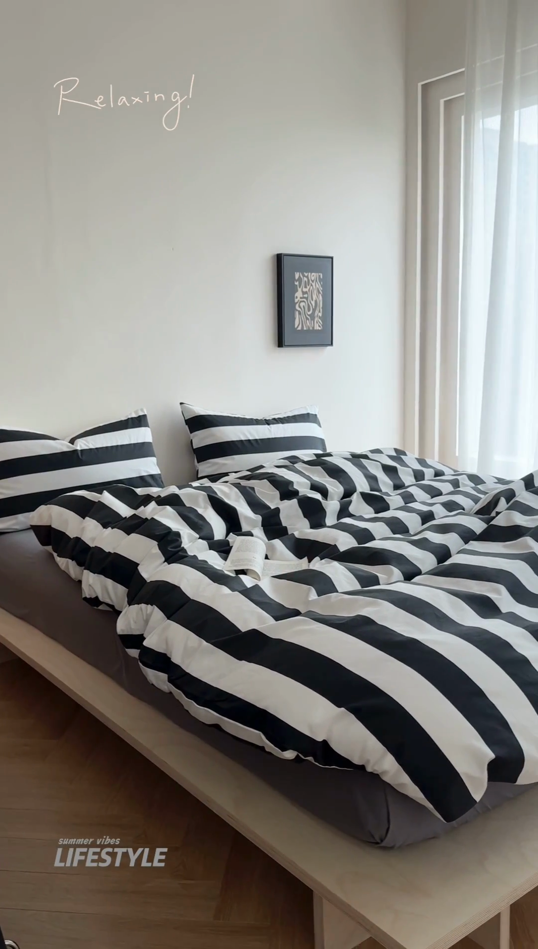 91家纺网 家纺一手货源 找家纺 金丝鸟家纺 2025新款全棉斜纹印花条纹系列四件套及单品 黑白世界