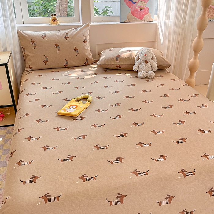 91家纺网 家纺一手货源 找家纺 吉象家纺 2025新款高支密全棉印花单品系列-单床单 腊肠狗狗