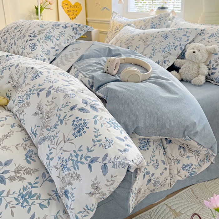 91家纺网 家纺一手货源 找家纺 大柏树 2025新款全棉13376印花四件套系列（可定制）-床单四件套青野花梦-蓝