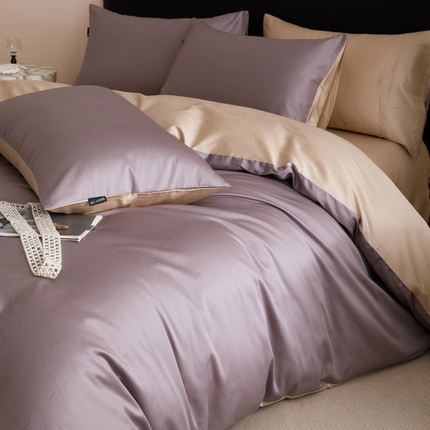 91家纺网 家纺一手货源 找家纺 2025新款60支纯棉长绒棉四件套 紫色+香槟色
