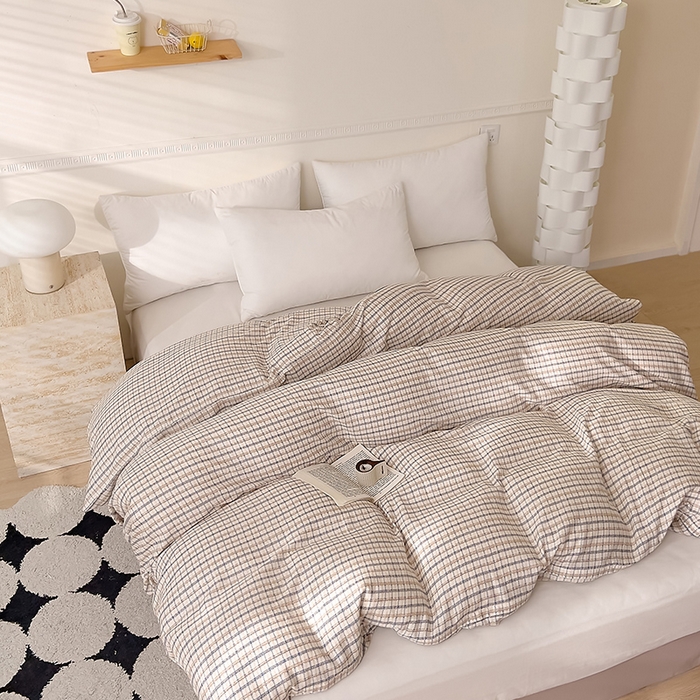 91家纺网 家纺一手货源 找家纺 DoDo 兜兜 2025新款全棉双层纱印花单被套（可定做尺寸） 蓝调格子