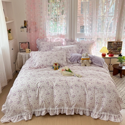 91家纺网 家纺一手货源 找家纺 喜梦缘家纺 2025A类公主风云柔棉工艺款四件套 柔紫花影