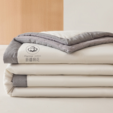 熙宴家纺 2025新款水洗棉100%新疆棉花夏被-棉白 棉白+灰