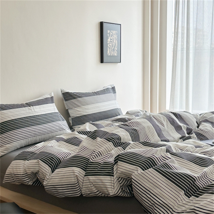 91家纺网 家纺一手货源 找家纺 金丝鸟家纺 2025新款全棉斜纹印花条纹系列四件套及单品 数往