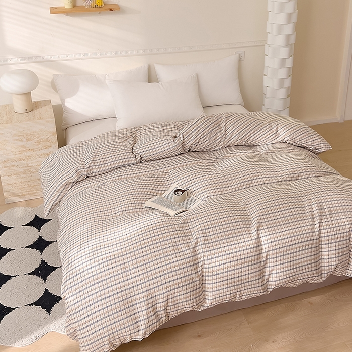 91家纺网 家纺一手货源 找家纺 DoDo 兜兜 2025新款全棉双层纱印花单被套（可定做尺寸） 蓝调格子