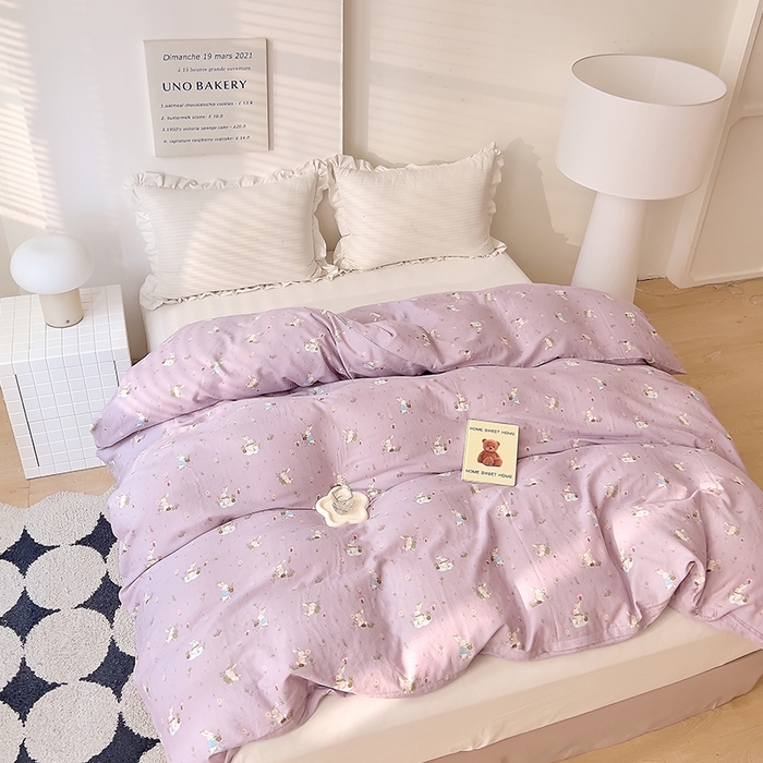 91家纺网 家纺一手货源 找家纺 DoDo 兜兜 2026新款全棉双层纱印花单被套（可定做尺寸） 甜心小兔