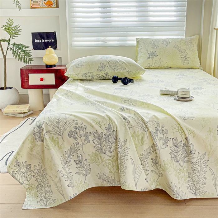 91家纺网 家纺一手货源 找家纺 名兮家居2025新款卡通简约时尚全棉老粗布床单 繁花-绿