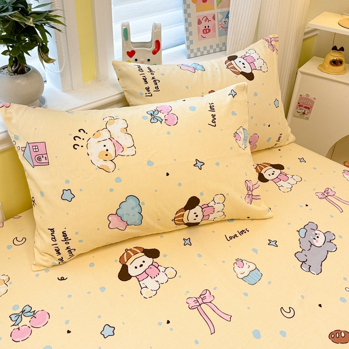 91家纺网 家纺一手货源 找家纺 吉象家纺 2025新款高支密全棉印花单品系列-单床笠 好奇狗