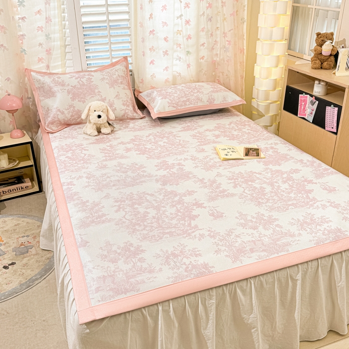 91家纺网 家纺一手货源 找家纺 川悦生活 2025新款数码印花冰藤席 油画庄园-粉