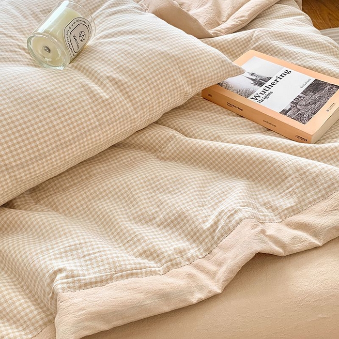 91家纺网 家纺一手货源 找家纺 水洗的故事 2025新款全棉色织水洗棉夏被&四件套 小格米