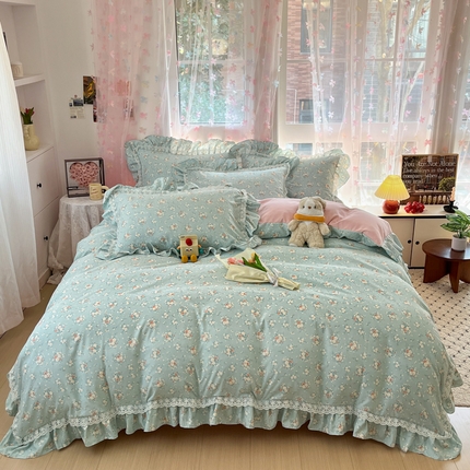 91家纺网 家纺一手货源 找家纺 喜梦缘家纺 2025A类公主风云柔棉工艺款四件套 云柔蓝花境