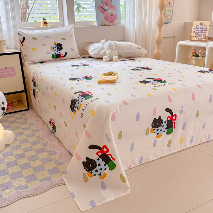 91家纺网 家纺一手货源 找家纺 吉象家纺 2025新款高支密全棉印花单品系列-单床单 靴子猫