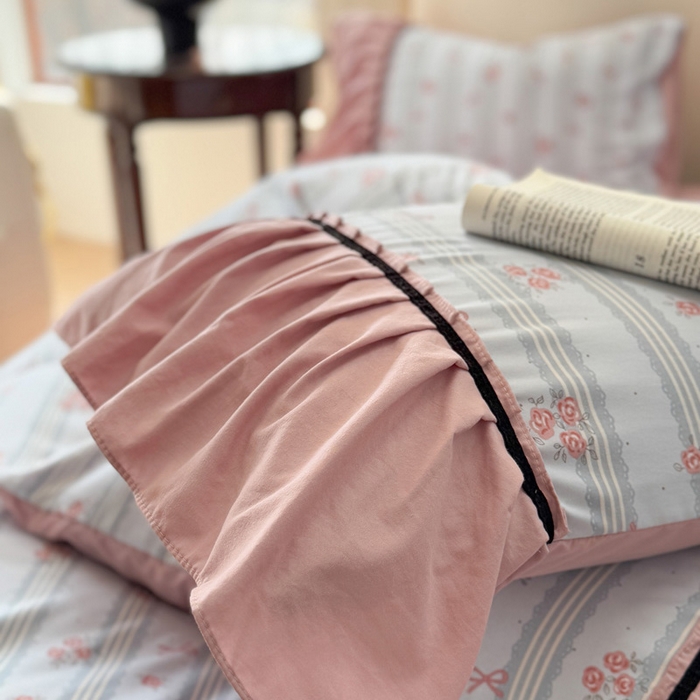 91家纺网 家纺一手货源 找家纺 沐慕 2025新款法式针织双层纱印花系列四件套 卡曼