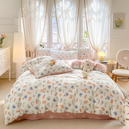 91家纺网 家纺一手货源 找家纺 （总）宜家坊 2025早春新品全棉纯棉喷气13070小清新印花纯棉四件套-风格二