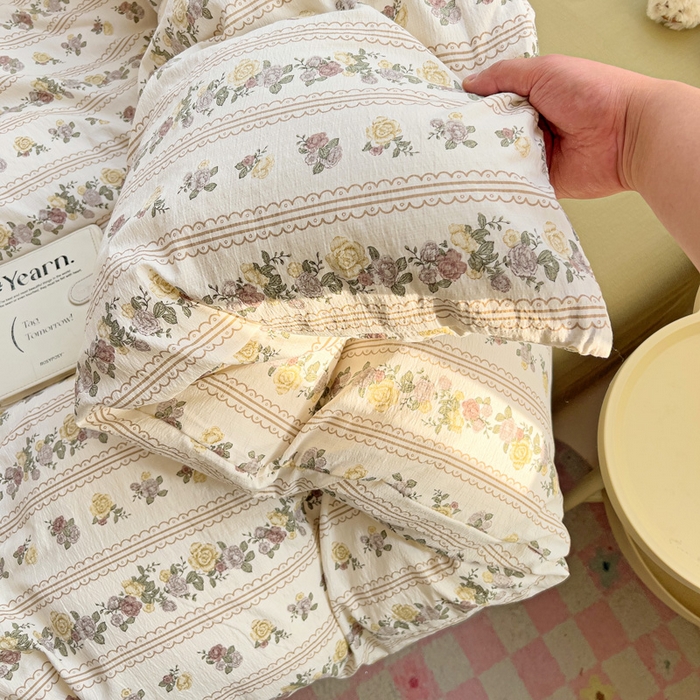 91家纺网 家纺一手货源 找家纺 优选良品 2025新款加厚云感棉双层纱四件套小碎花被套床单床笠款学生三件套新款直播热款 玫瑰哒