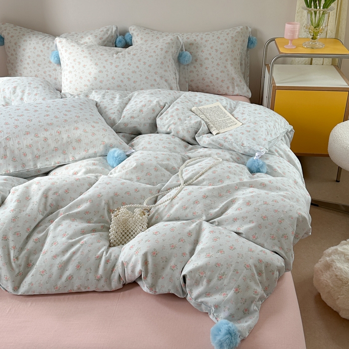 91家纺网 家纺一手货源 找家纺 金爱家 2025新款亲肤舒适纯棉双层纱四件套 双层纱-蓝调花语