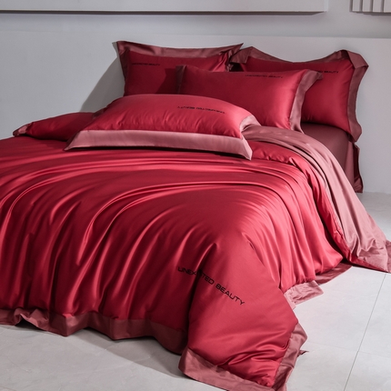 91家纺网 家纺一手货源 找家纺 （总）米奈家居 2025新款贴边拼角100支新疆长绒棉四件套-诺拉