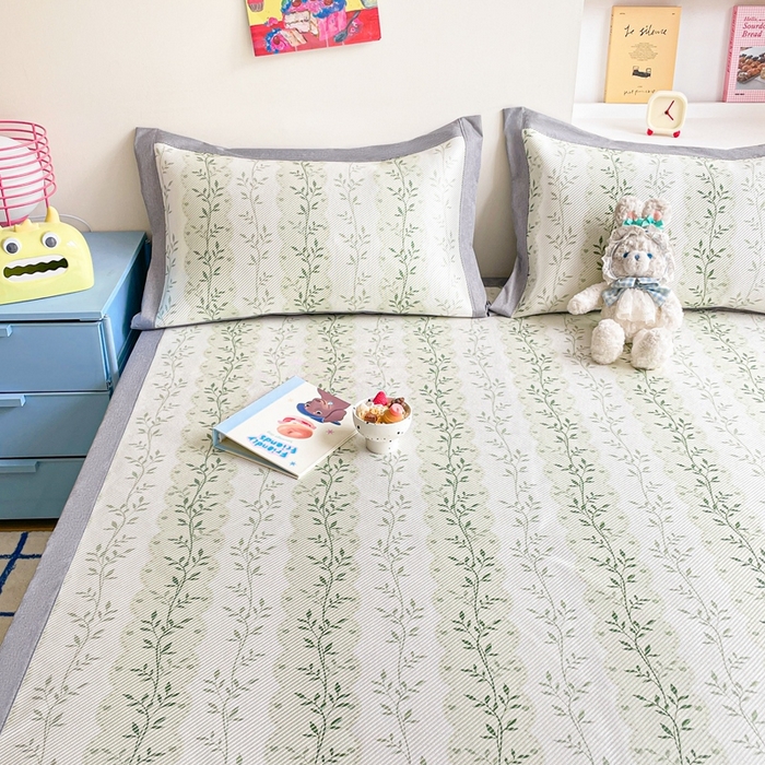 91家纺网 家纺一手货源 找家纺 川悦生活 2025新款数码印花冰藤席 青风小叶