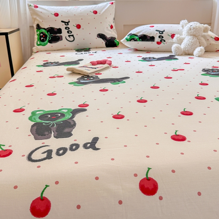 91家纺网 家纺一手货源 找家纺 吉象家纺 2025新款高支密全棉印花单品系列-单床单 怪诞猫咪