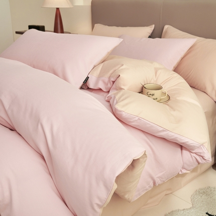 91家纺网 家纺一手货源 找家纺 （总）2025新款全棉13372水洗棉双拼四件套（影棚亮光）