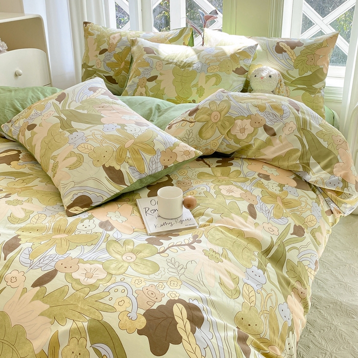 91家纺网 家纺一手货源 找家纺 宜家坊 2025早春新品全棉纯棉喷气13070小清新印花纯棉四件套-风格二 日光舞曲