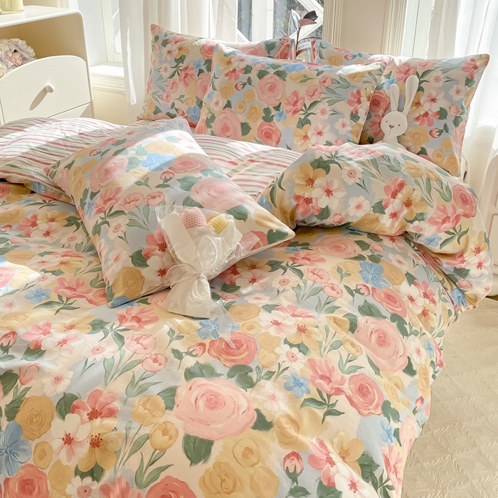 91家纺网 家纺一手货源 找家纺 宜家坊 2025早春新品全棉纯棉喷气13070小清新印花纯棉四件套-风格二 满溪