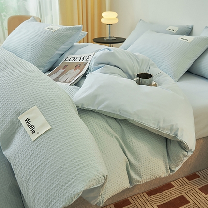 2025新款40S纯棉华夫格四件套 华夫格-天蓝