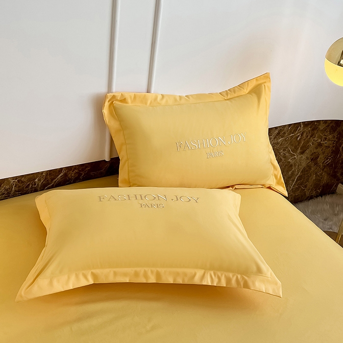 91家纺网 家纺一手货源 找家纺 梵克保罗 2025新款直播热卖长绒棉刺绣花边四件套-繁星系列 繁星-柠檬黄