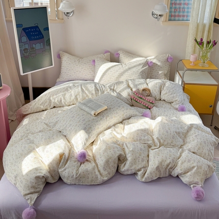 91家纺网 家纺一手货源 找家纺 （总）金爱家 2025新款亲肤舒适纯棉双层纱四件套