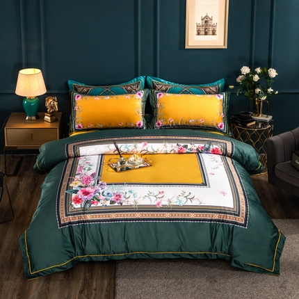 梵克保罗 2025春夏新款天丝数码大版印花四件套 迈凯伦-绿