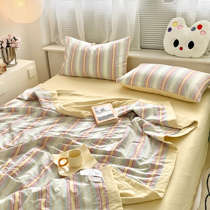 91家纺网 家纺一手货源 找家纺 水洗的故事 2025新款全棉色织水洗棉棉花夏被被子被芯 拾光条