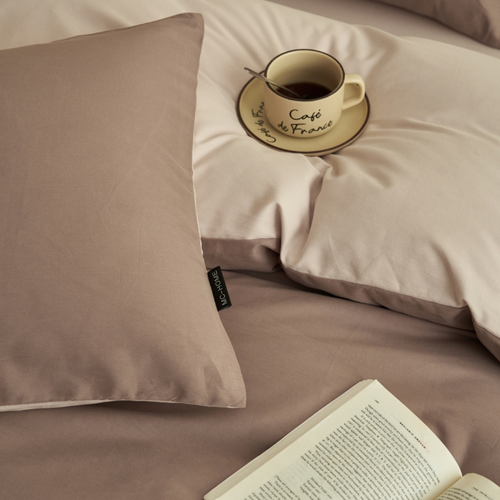 91家纺网 家纺一手货源 找家纺 2025新款全棉13372水洗棉双拼四件套（影棚暗光） 暗香紫砂+40驼