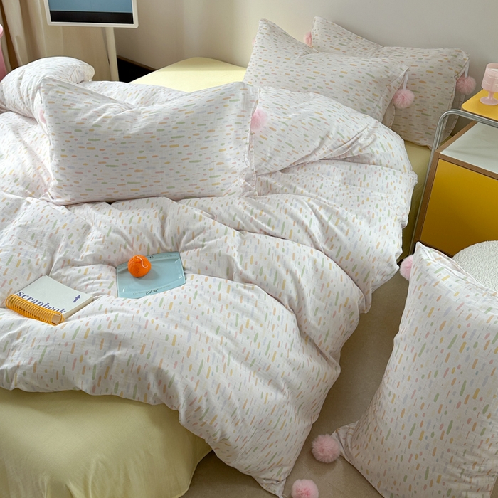 91家纺网 家纺一手货源 找家纺 金爱家 2025新款亲肤舒适纯棉双层纱四件套 双层纱-彩色的梦