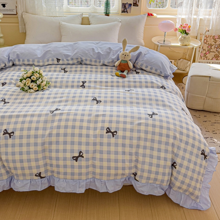 91家纺网 家纺一手货源 找家纺 忆生活家纺 2025新款韩版全棉花边款-单被套系列 蝴蝶语-兰