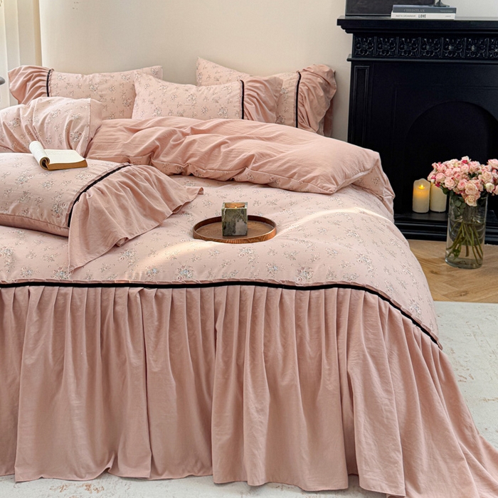 91家纺网 家纺一手货源 找家纺 沐慕 2025新款法式针织双层纱印花系列四件套 春和