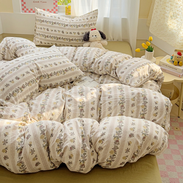 91家纺网 家纺一手货源 找家纺 优选良品 2025新款加厚云感棉双层纱四件套小碎花被套床单床笠款学生三件套新款直播热款 玫瑰哒