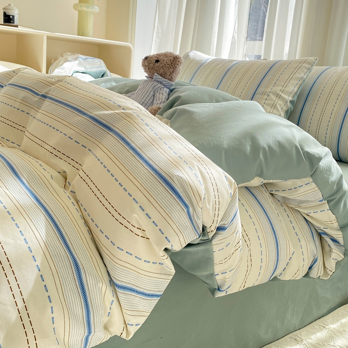 91家纺网 家纺一手货源 找家纺 宜家坊 2025早春新品全棉纯棉喷气13070小清新印花纯棉四件套-风格二 海盐柚子