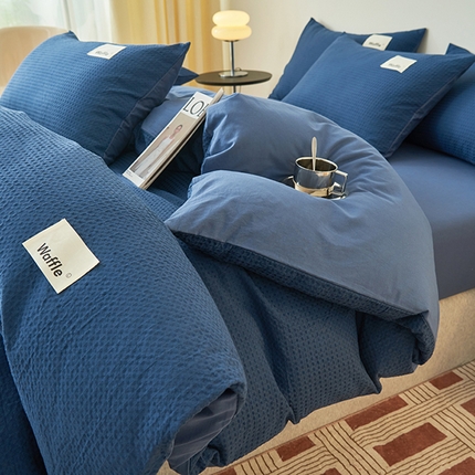 2025新款40S纯棉华夫格四件套 华夫格-牛仔蓝