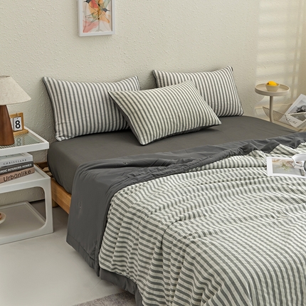 恩和家纺 2025新款水洗提花条纹夏凉被被子被芯 灰白条