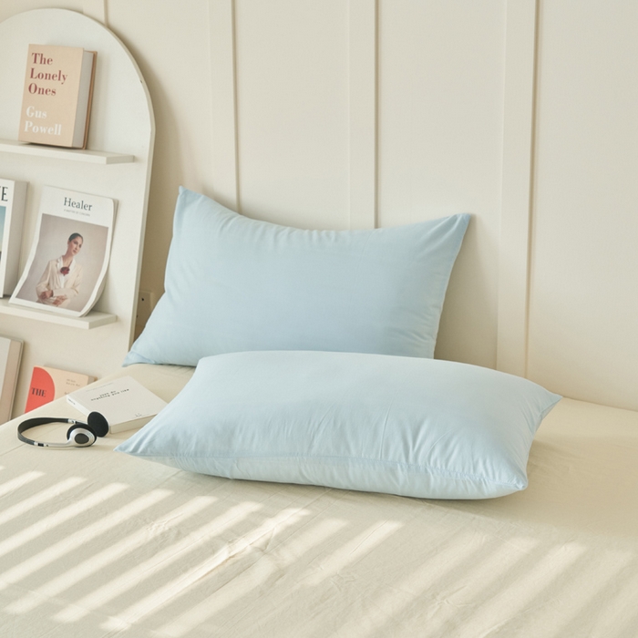 91家纺网 家纺一手货源 找家纺 2025新款全棉13372水洗棉双拼四件套（自然光） 天蓝+米黄