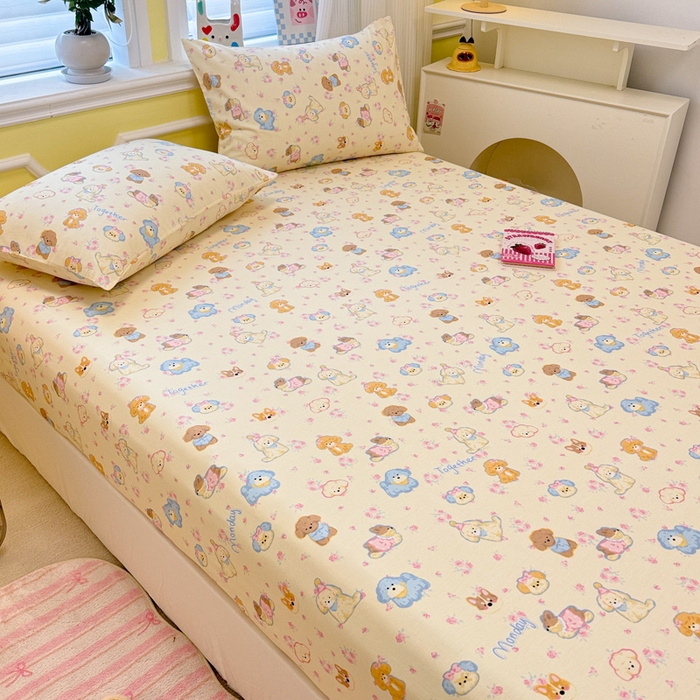 91家纺网 家纺一手货源 找家纺 吉象家纺 2025新款高支密全棉印花单品系列-单床笠 狗狗家族