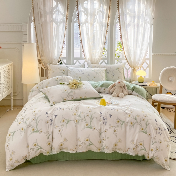 91家纺网 家纺一手货源 找家纺 宜家坊 2025早春新品全棉纯棉喷气13070小清新印花纯棉四件套-风格二 沁园春